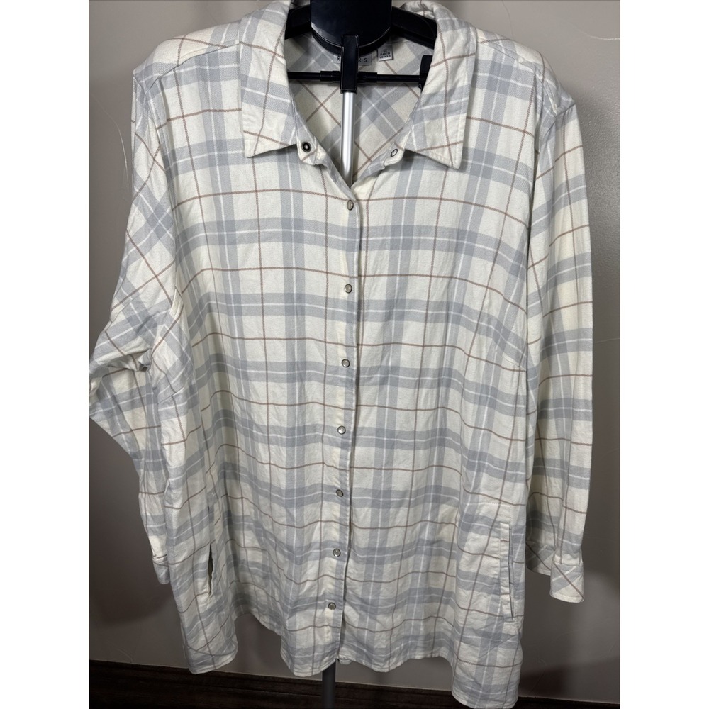 Joan Rivers Women's Cotton Plaid Flannel Pearl Snap Front Shirt‎  Pockets 5xl
